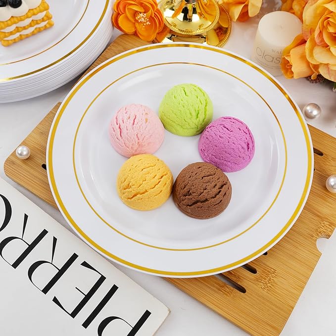 bUCLA 30PCS White and Gold Plastic Dinner Plates Disposable - Image 6