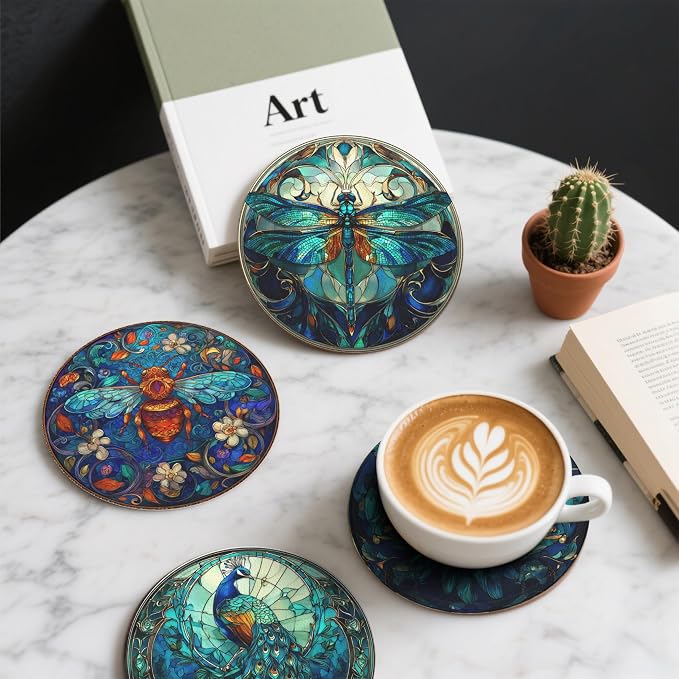 Insect Coasters Leather Round Drink Coasters 6 Pcs Set - Image 6