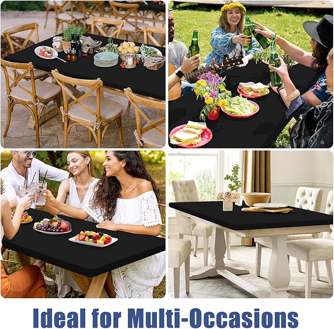 Spandex 4 Foot Rectangle Table Cloth 2 Pack, Elastic Fitted Tablecloths for Picnic, Stretch Washable Patio Table Cover for Outdoor, Camping, Banquet and Parties (Black, 24"x48")