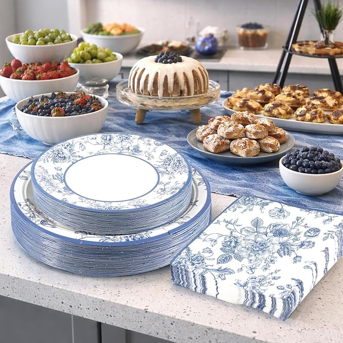 150PCS Blue and White Floral Party Supplies - Image 7