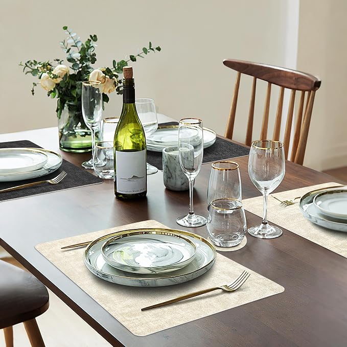 Fyvva Placemats Set of 4 Wipeable Reversible Faux Leather - Image 6