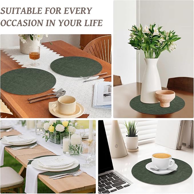 13" Round Placemats Set of 8, Reversible Faux Leather Heat Resistant Table Mats - Image 7