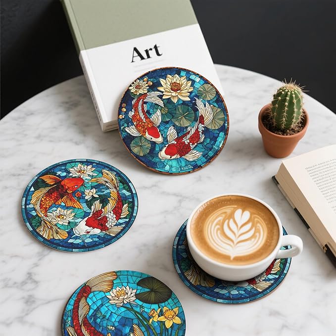 Fish Coasters Leather Round Drink Coasters 6 Pcs Set - Image 6