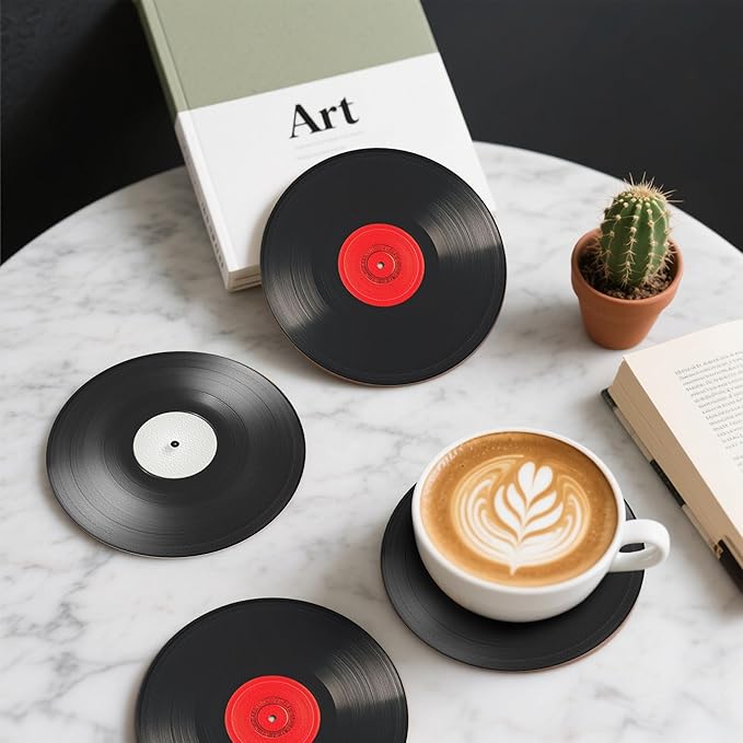 Record Coasters Leather Round Drink Coasters 6 Pcs Set - Image 6