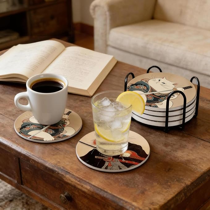 Dooke Coasters for Drinks, Round Absorbent Ceramic Stone Coasters Set of 6 - Image 7