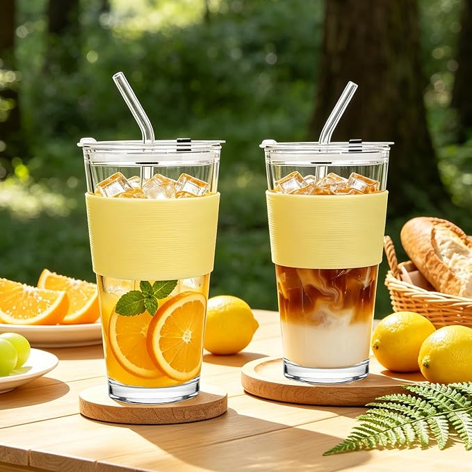 Birity 16oz Glass Cup with Lid and Glass Straw, Reusable Iced Coffee Cups - Image 7