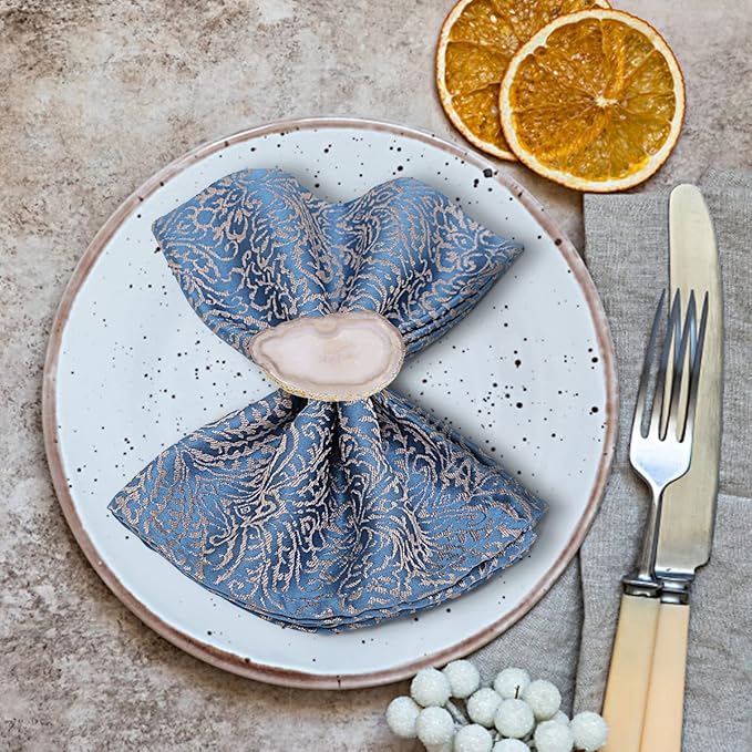 CozyTower Agate Napkin Rings Set of 4, Unique Geode Napkin Rings | Gold Napkin - Image 6