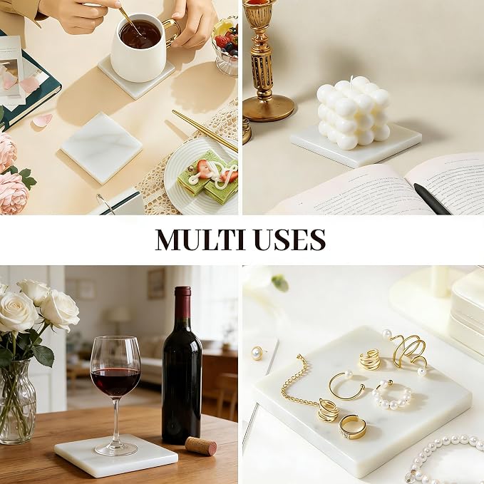 Natural Marble Coasters, Square Costers, Luxury Aesthetic Modern Decor - Image 7
