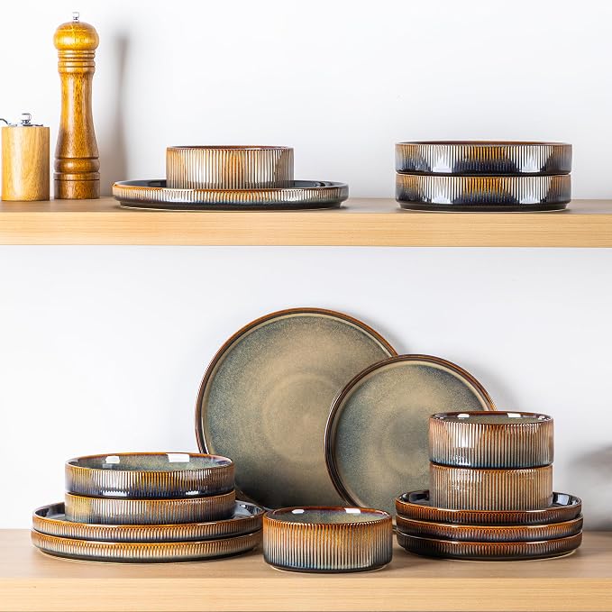 Ceramic Dinnerware Set for 4, 16-Piece Plates and Bowls Set | Lightweight - Image 7