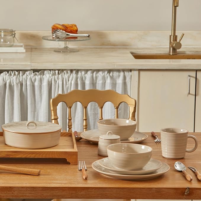 Bico Light Beige 24oz Stoneware Cereal Bowls Set, Microwave and Dishwasher Safe - Image 6