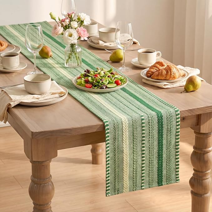 Artoid Mode Emerald Farmhouse Stripe Braided Table Runner 12x72 Inch | Holiday - Image 8