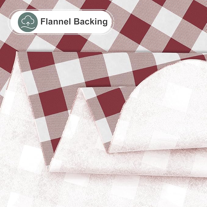 misaya Rectangle Waterproof Vinyl Table Cloth, Buffalo Flannel Backed Tablecloth, Wipeable Plastic Table Cover for Valentine's Day, Dinner, Kitchen, Outdoor (54" x 78", Burgundy and White)