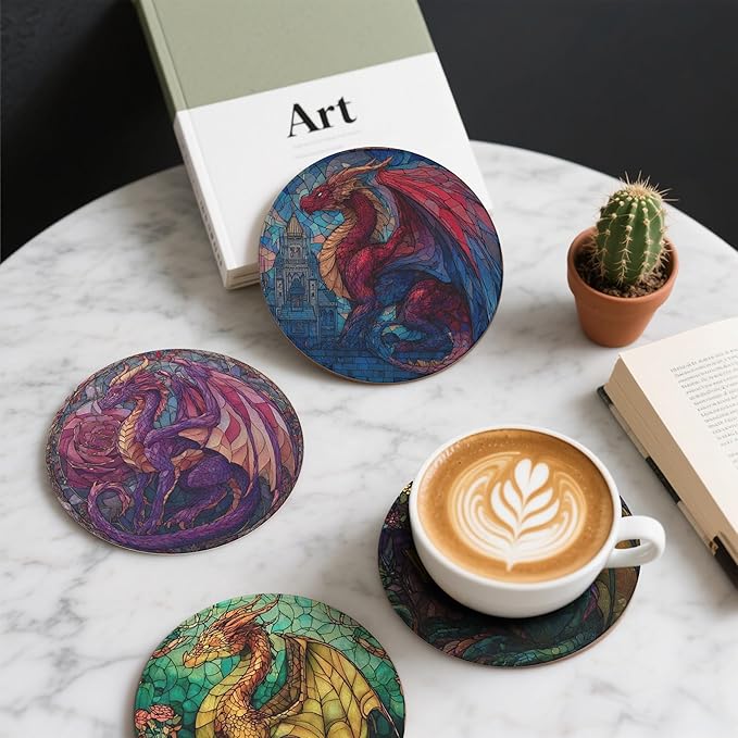 Dragon Coasters Leather Round Drink Coasters 6 Pcs Set - Image 6