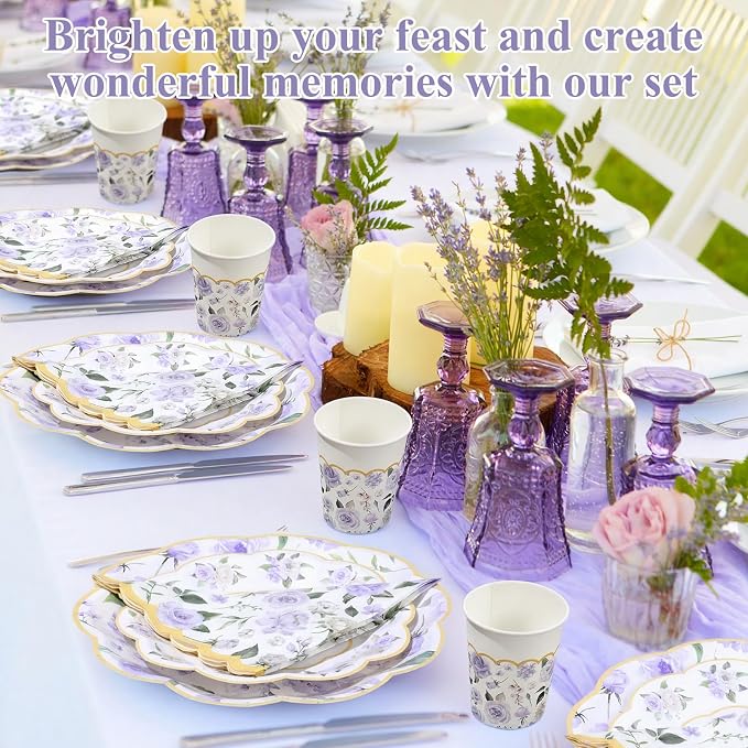Funnymoom 250 Pcs Floral Party Decoration Flower Paper Plates Napkins and Cups - Image 6