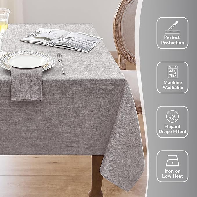 Softalker Rectangular Table Cloth 60x120 inch Grey Linen Textured Tablecloth Outdoor Waterproof, Stain and Wrinkle Resistant, Extra Lang Table Cloths for 6/8 Foot Rectangle Large Tables Decor Garden