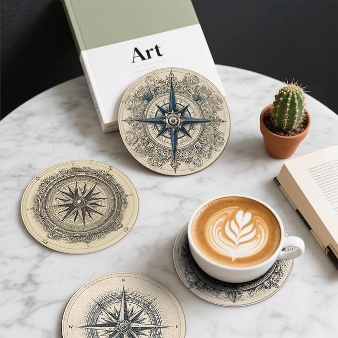 Compass Coasters Leather Round Drink Coasters 6 Pcs Set - Image 6