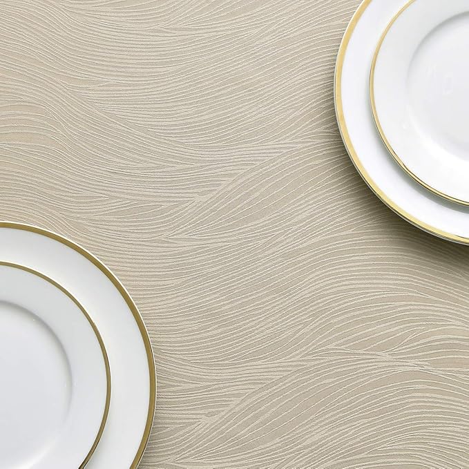maxmill Jacquard Table Cloth Swirl Design Water Resistant Wrinkle Resistance Heavy Weight Soft Tablecloth for Kitchen Dinning Tabletop Decoration Square 70 x 70 Inch Beige