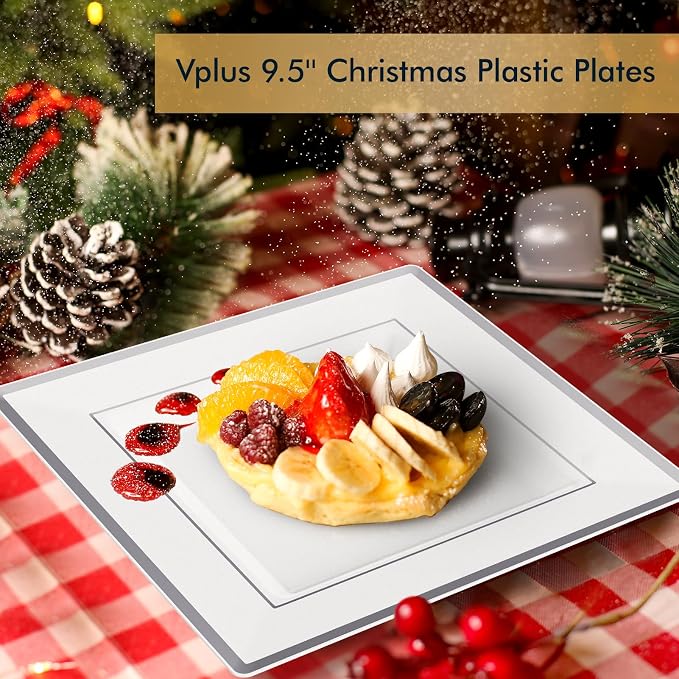 Vplus 90 Pack 9.5in White Disposable Plastic Party Plates - Image 8