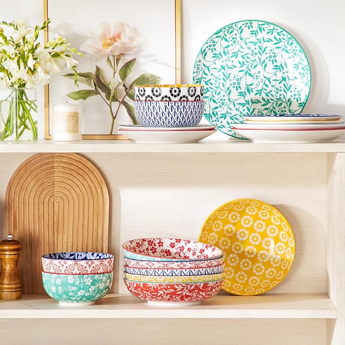 vancasso 8.5" Pasta Bowls Set of 6, 40 oz Porcelain Shallow Salad Bowls - Image 8