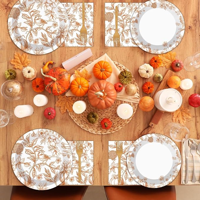 96Pcs Thanksgiving Party Supplies Paper Plates Napkins Thanksgiving Fall - Image 7