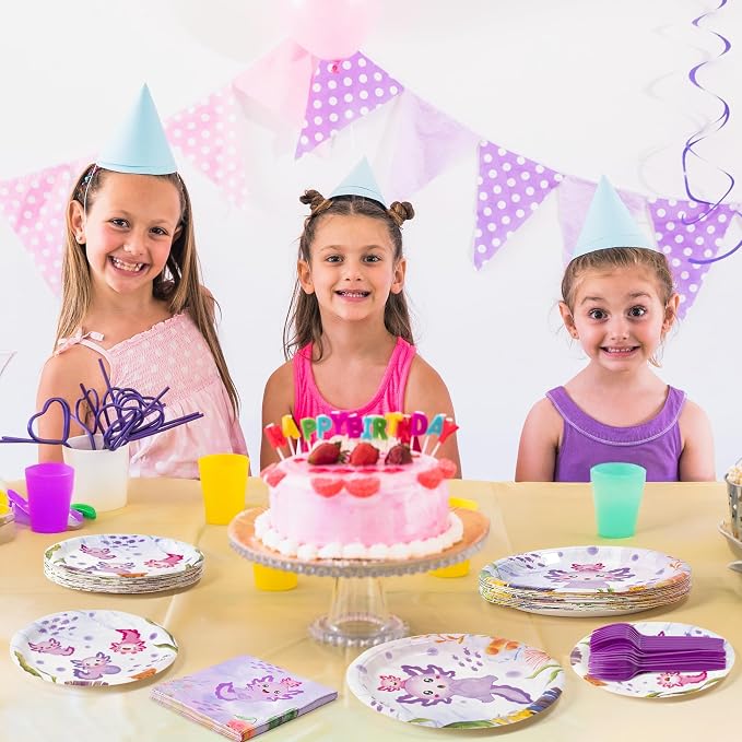 96Pcs Purple Axolotl Cute Cartoon Animals Party Plates Supplies Tableware - Image 6