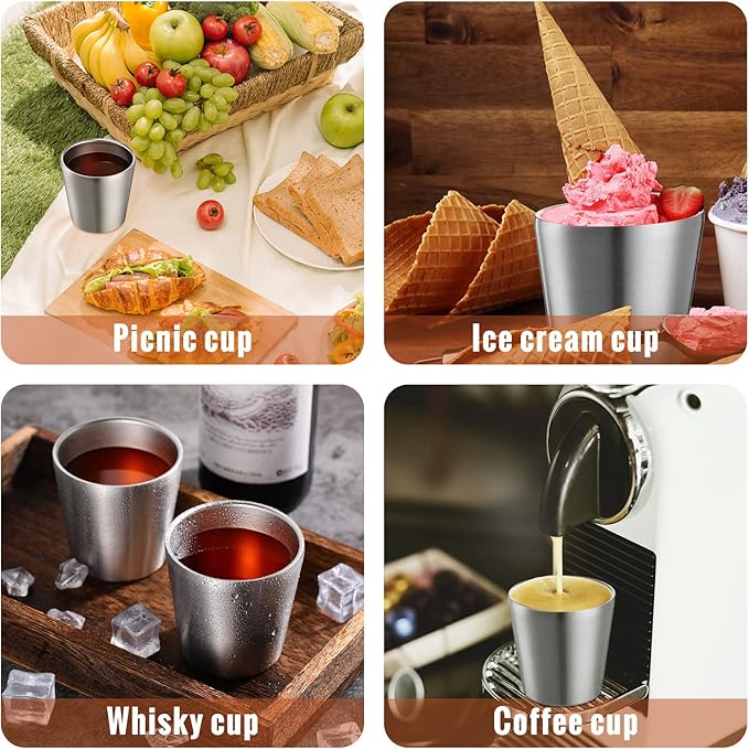 Amyhill 12 Pieces Stainless Steel Cups Double Wall Tumbler Glasses Stackable - Image 6