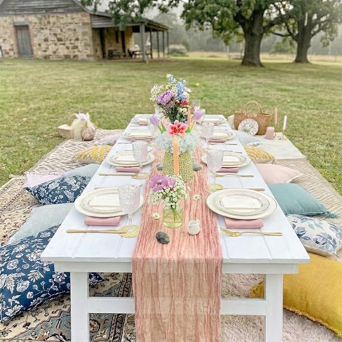 10 Pack Blush Pink Cheesecloth Table Runner 17 x 108 Inch | Boho Gauze Fabric - Image 7