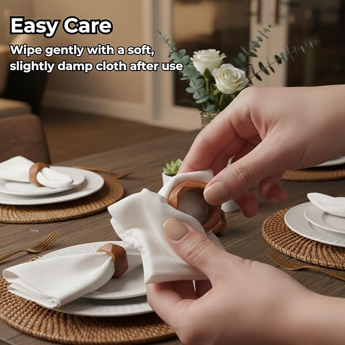 Square Acacia Wood Napkin Rings, diamond-cut edge, natural grain finish - Image 9