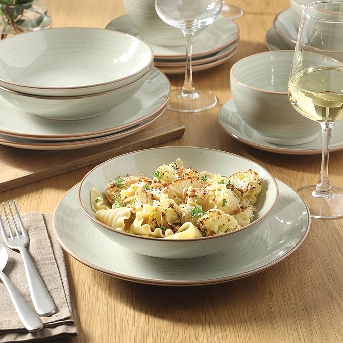 Gibson Home Stonebury 16 Piece Plates and Bowls Cream Grey Dishes - Image 7
