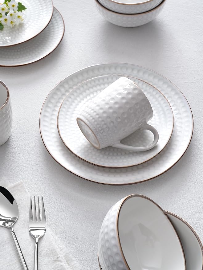 Famiware Ceramic Plates and Bowls Sets, Embossed Dishes Dinnerware - Image 9