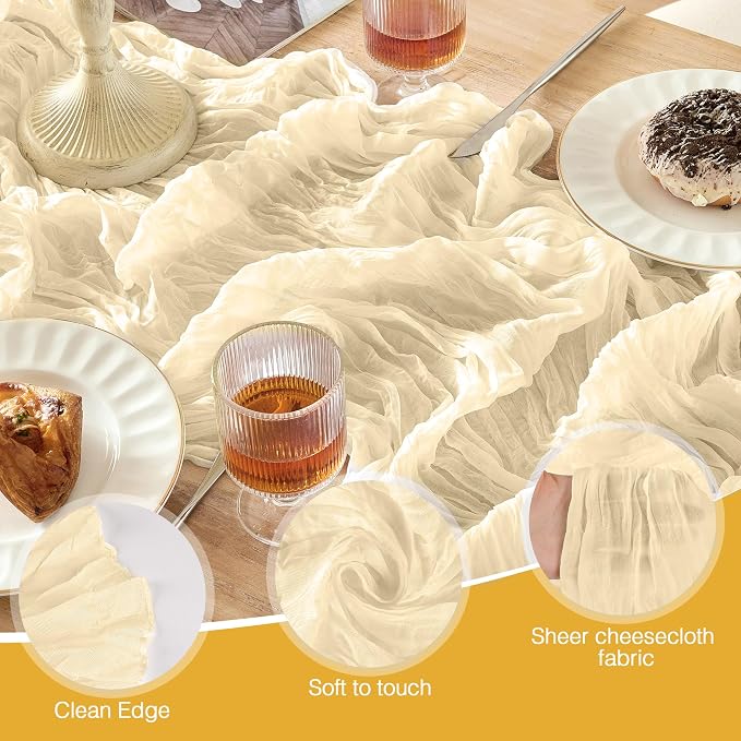 6 Pack Beige Cheese Cloth Table Runner 120 Inch Boho Rustic Gauze 10 FT - Image 8