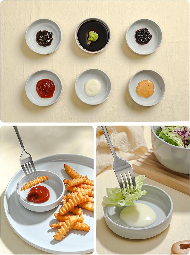 famiware Ceramic Soy Sauce Dish, 4oz Dipping Bowls Set of 6, Light Gray | - Image 9