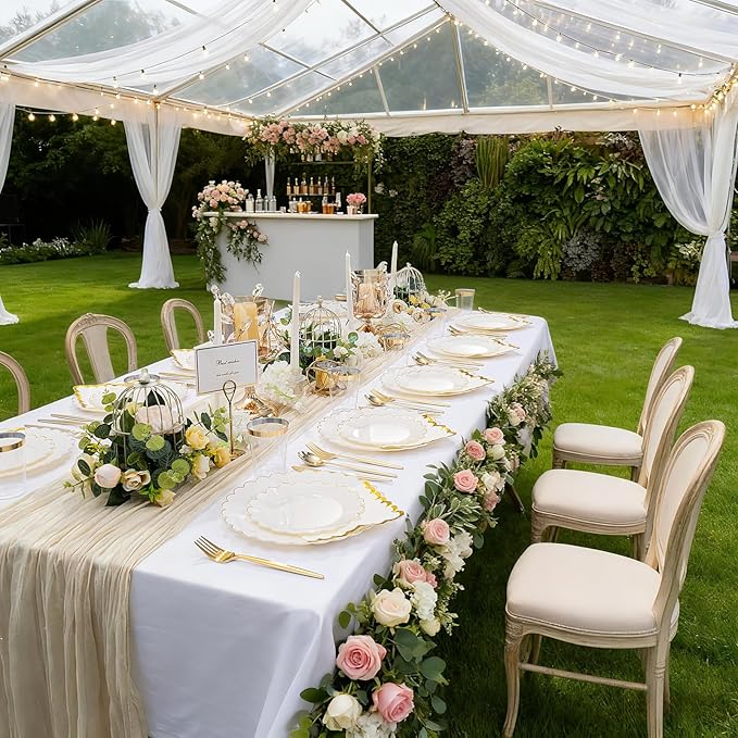 LIYH 210Pcs Ivory Scalloped Plastic Plates, Elegant Platos Desechables Elegantes - Image 9