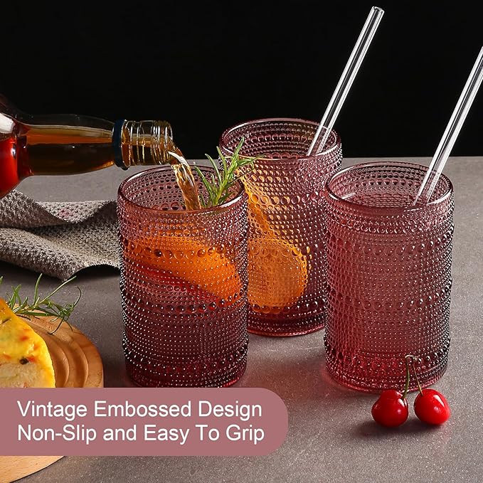 ZMOWIPDL Drinking Glasses Set of 6, 15 oz Purple Hobnail Glass Cups | Vintage - Image 7