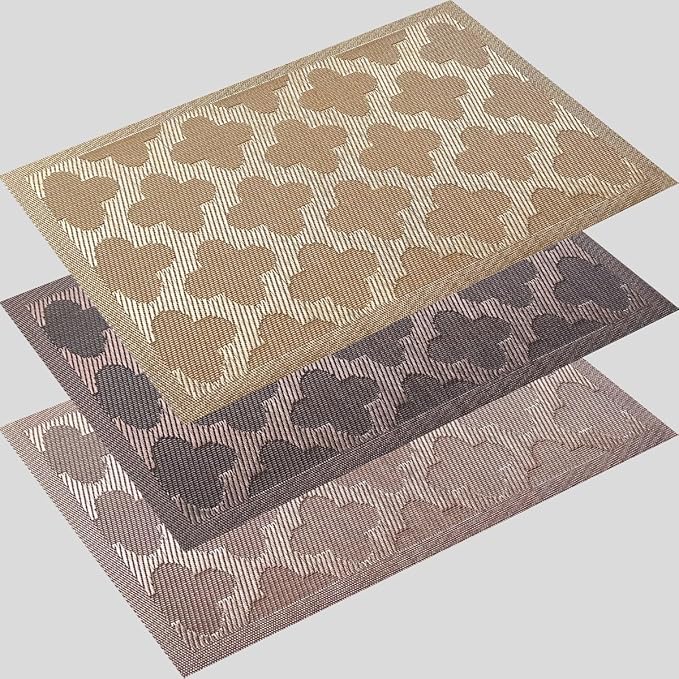 Elegant Placemats Vinyl Woven Heat-Resistant Placemats Set of 4 Washable Easy to Clean Table Mats for Dining Room and Decorate (Champagne)