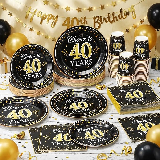 Pickmesh 250 Pcs 40th Birthday Party Supplies Decorations Serve 50 Black Gold - Image 6