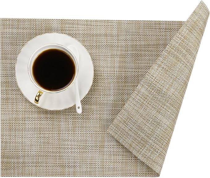 SHACOS Placemats Set of 6 Woven Vinyl Place Mats Wipeable Heat Resistant Stain - Image 9