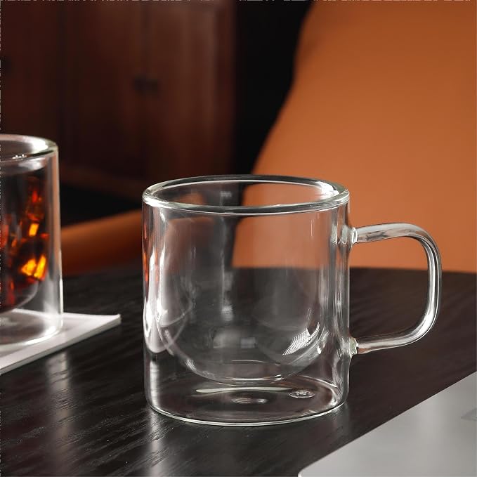 NIRA.Z 12 OZ Double Walled Glass Coffee Mugs Set of 2 Clear Coffee Cups - Image 8