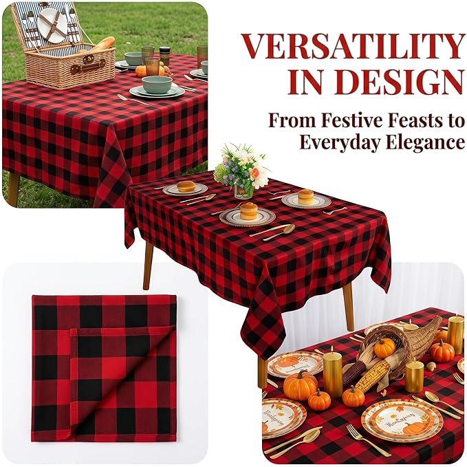 ShinyBeauty Square Tablecloth 60x60 Red Black Buffalo Plaid Cotton Cover | - Image 6