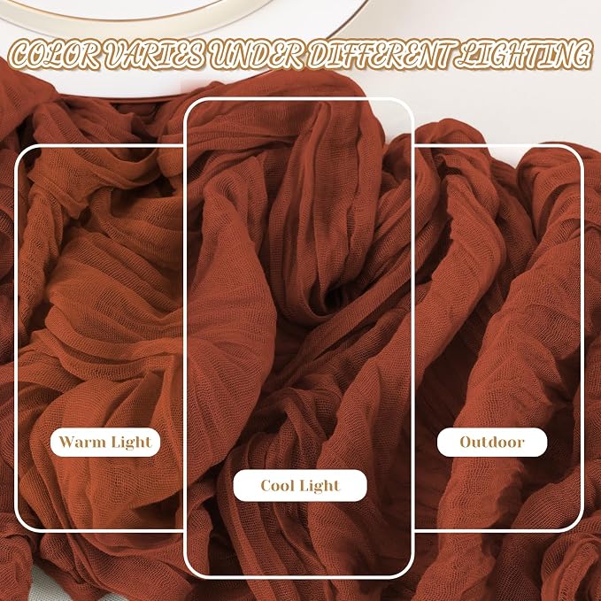 2 Pack Cheesecloth Table Runner, 120 Inch Terracotta Table Runner - Image 7