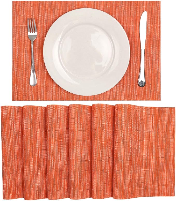 SHACOS Orange Placemats Set of 6 Woven Vinyl Place Mats - Image 8