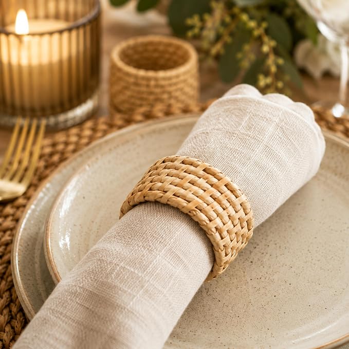Rattan Napkin Rings Set of 12, Handwoven Natural Cane Napkin Ring Holders - Image 9