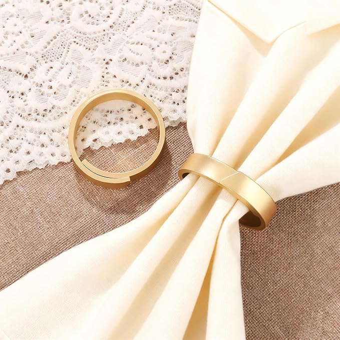 Round Metal Gold Napkin Rings Set of 8 | Modern Fall Napkin Ring Holders - Image 7