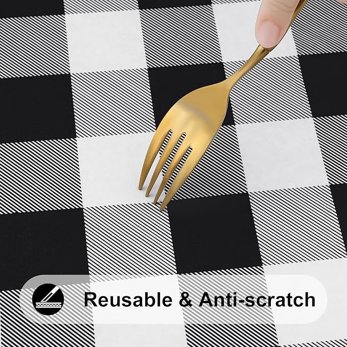 Smiry Square Picnic Table Cloth, Elastic Waterproof Fitted Vinyl Tablecloths, Flannel Backed Buffalo Plaid Table Covers for Dining, Camping, Outdoor (Black and White, 36" x 36")