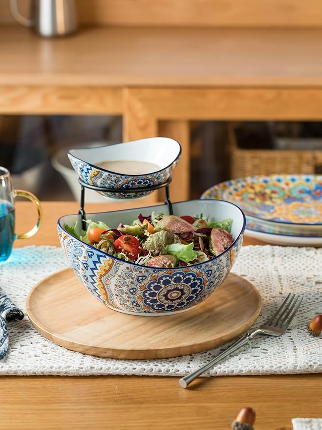 YHOSSEUN Chip and Dip Serving Set, 2 Tierd Serving Bowl Set | Ceramic Chip Dip - Image 8