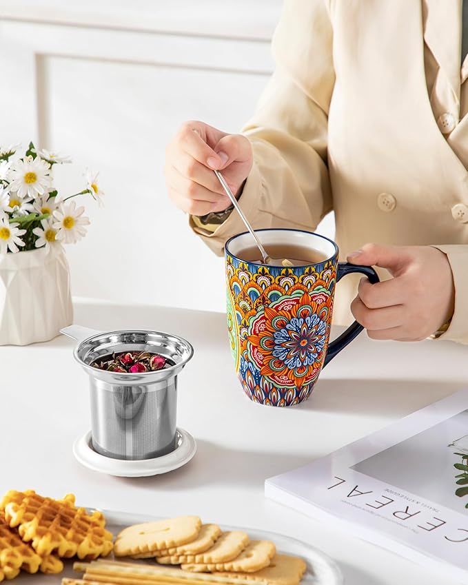 vancasso Ceramic Tea Mug with Infuser and Lid, 18 Ounce Bohemian Loose Leaf Cup - Image 7