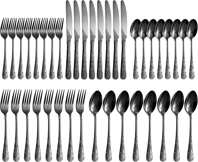 40 Pcs Black Silverware Set for 8, Food Grade Stainless Steel Flatware Set - Image 6