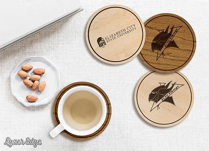 LazerEdge Elizabeth City State Vikings Wooden Coaster Set - Cherry Wood - Officially Licensed Product - 4-Pack