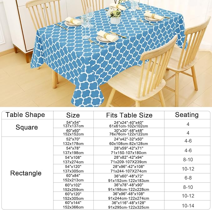 Smiry Rectangle Table Cloth, Waterproof Vinyl Tablecloth with Flannel Backing for Rectangle Tables, Wipeable Spillproof Plastic Tablecloths for Dining, Camping and Indoor (60"x120", Light Blue)