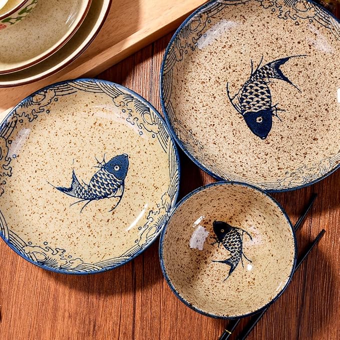 4-Piece Ceramic Dinnerware Set, Japanese Hand-painted Tableware set, A Good - Image 8